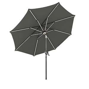 9 ft. Aluminum Outdoor Solar Patio Umbrella LED Table Umbrellas with 16 LED Strip Lights and Hub Light in Dark Gray