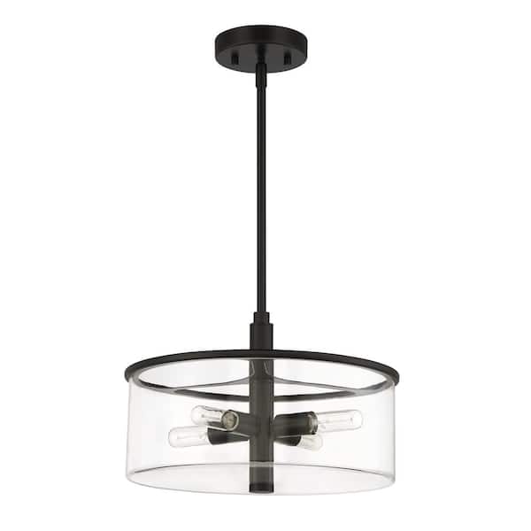 CRAFTMADE Hailie 60-Watt 4-Light Flat Black Finish Dining/Kitchen Island Pendant Light w/ Clear Glass Shade, No Bulbs Included