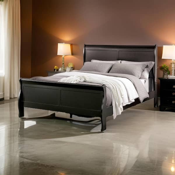 Ryla Black Full Wood Frame Sleigh Bed with Headboard and Footboard
