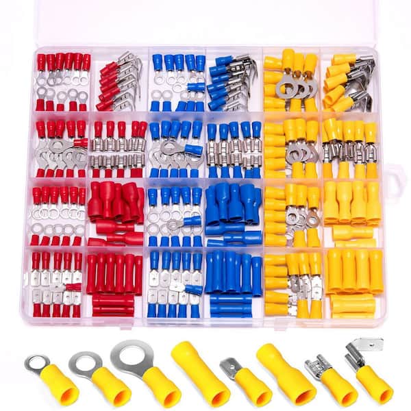 250-Piece Insulated Wire Connectors Kit-Quick Disconnect Ring Spade Butt Splices Piggy Back Terminals