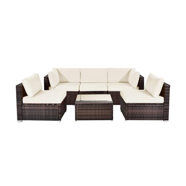 ANGELES HOME 6-Piece Wicker Patio Conversation Set Rattan with White ...