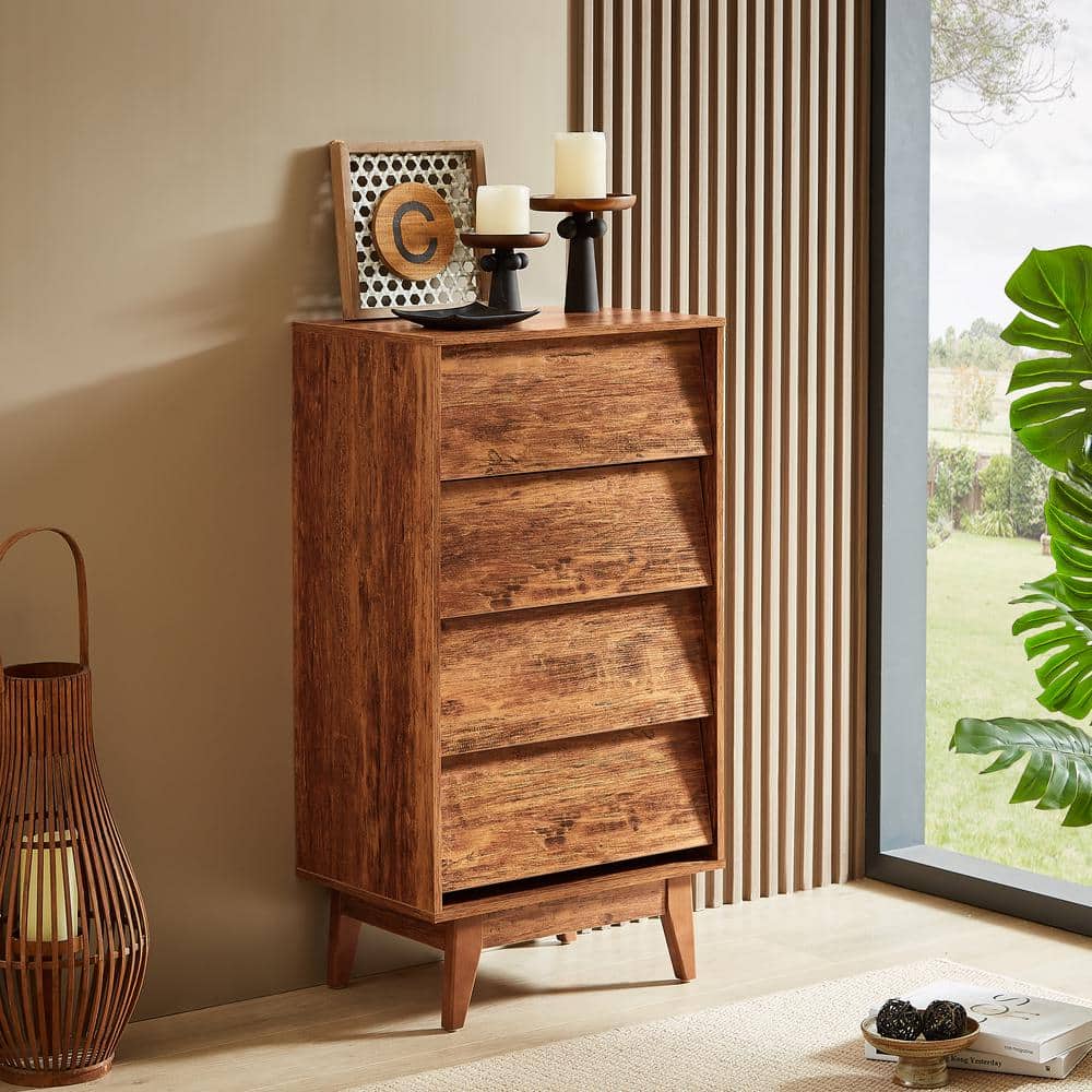 Bevel Design Dresser Brown 4-Drawer 20 in. W Chest of Drawers Vintage-Style