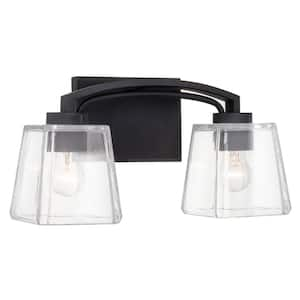 Claymont 14.25 in. 2-Lights Sandblasted Black Farmhouse Bathroom Vanity Light