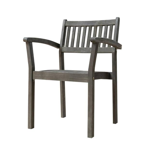 HomeRoots Amelia Gray Wood Arm Chair Set of 2