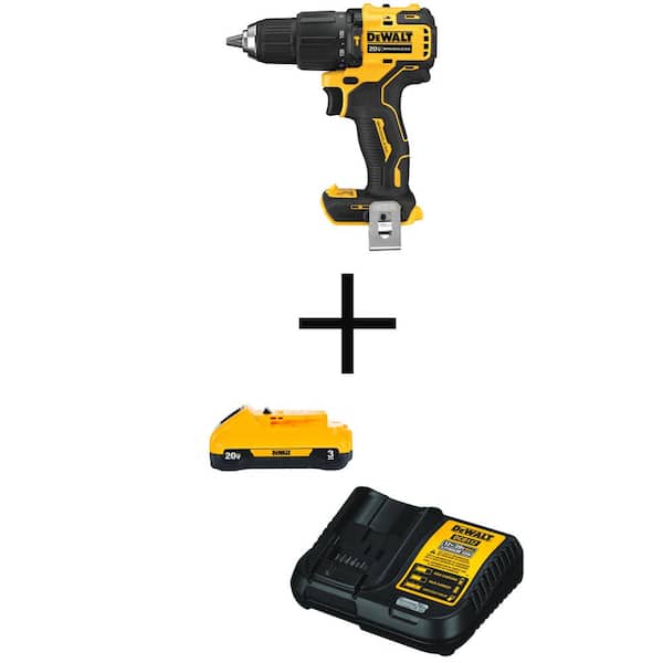 DEWALT ATOMIC 20V MAX Cordless Brushless Compact 1/2 in. Hammer Drill, (1) 3.0Ah Battery, and 12V to 20V Charger