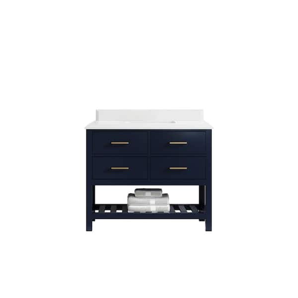 Willow Collections Parker 42 in. W x 22 in. D x 36 in. H Bath Vanity in Navy Blue with Cove Edge White Quartz Top