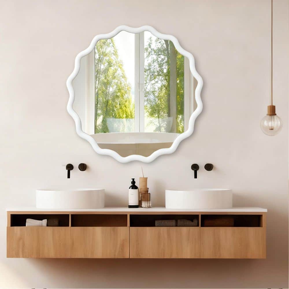 Kent White 36 in. W x 36 in. H Decorative Wavy Round Wood Framed Wall Mirror price history on PriceWatchPro