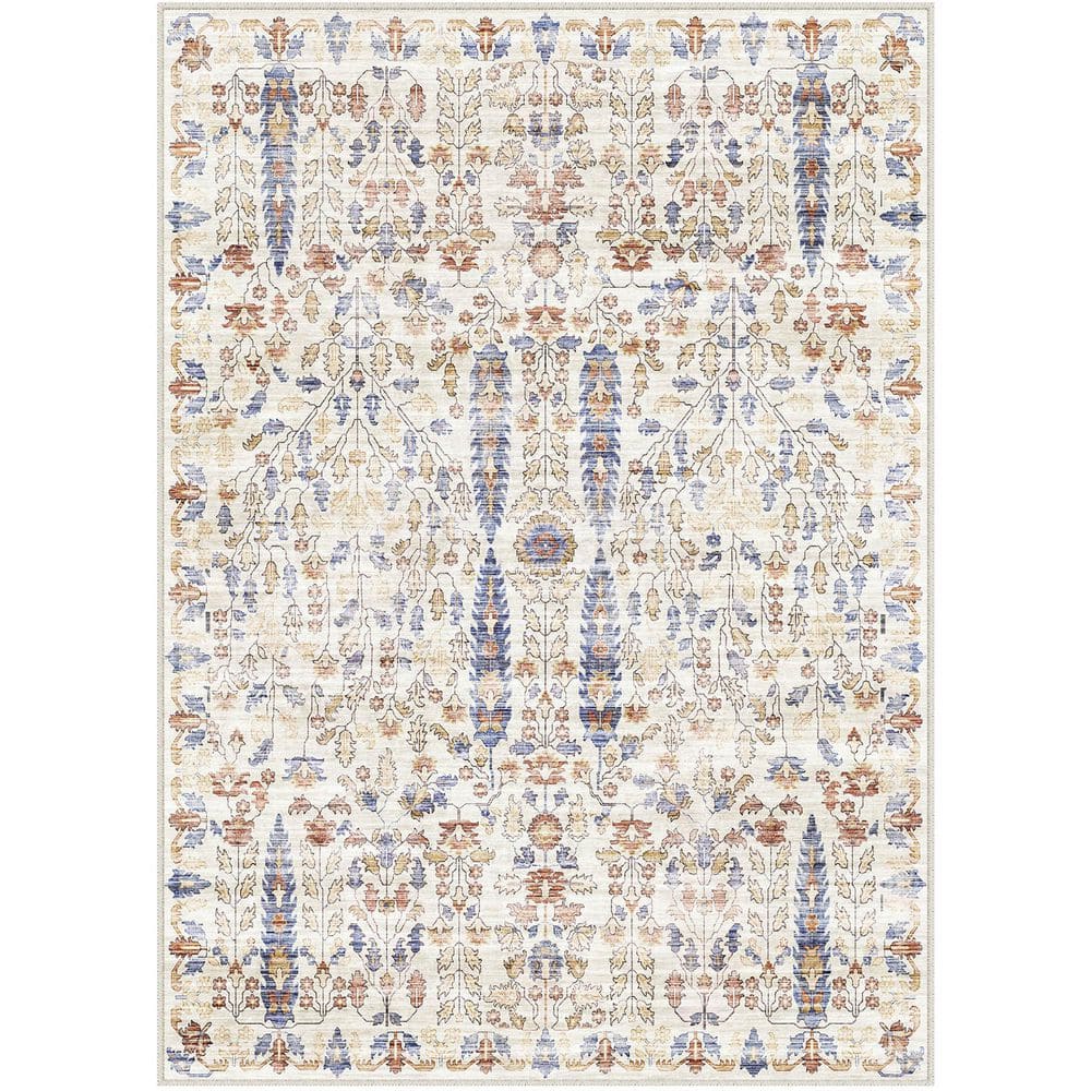 Ivy Blue/Orange 5 ft. x 7 ft. Washable Vintage Floral Area Rug price history on PriceWatchPro