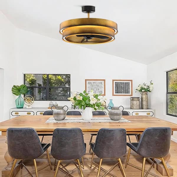 31.5 in. Indoor Antique Gold Downrod Mount LED Ceiling Fan with Light Kit and Remote Control