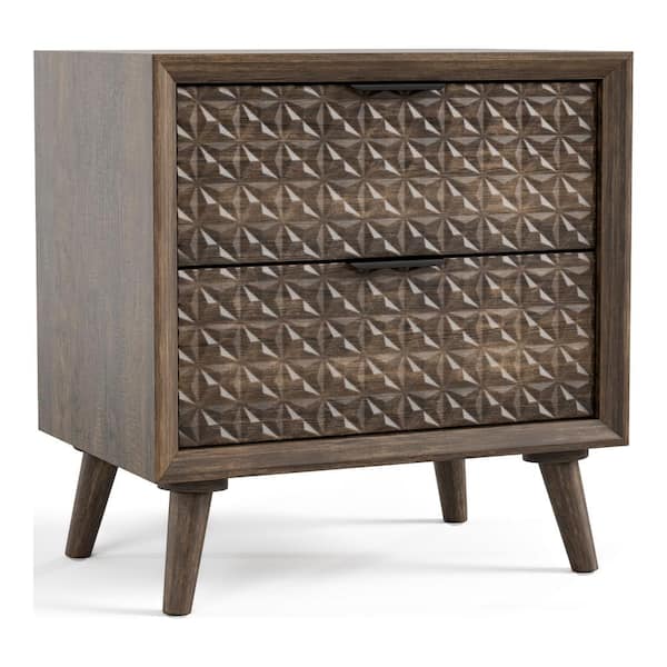 Thease Dark Brown 2-Drawer 23.5 in. W Nightstand with Textured Drawer Front Panels and Tapered Legs