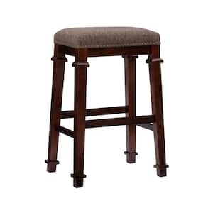 Nelson 31 in. Brown Backless Wood Bar Stool with Tweed Fabric Seat