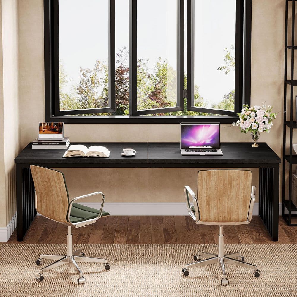 Moronia 78.74 in. Rectangular Black Wood Computer Desk with Spacious Space, Industrial Wooden Office Desk