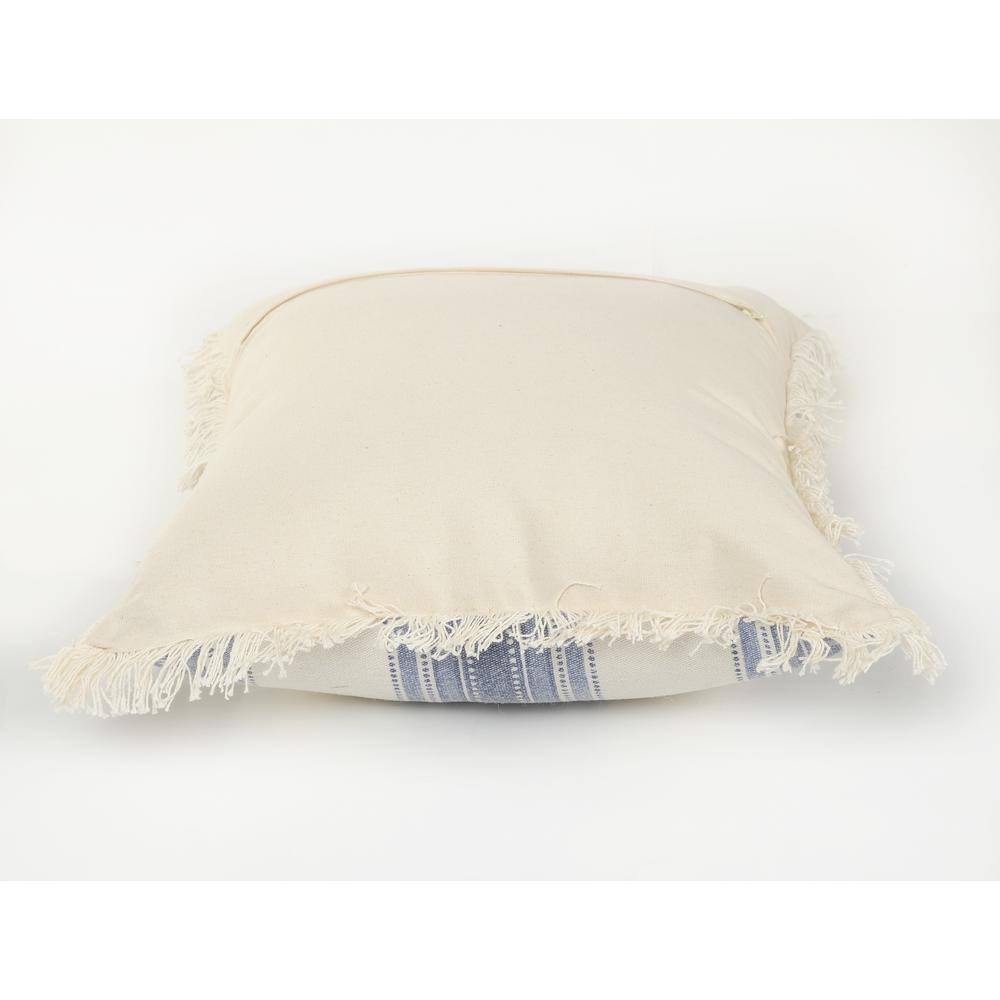 Blue and White Coastal Cotton Striped Square Throw Pillow