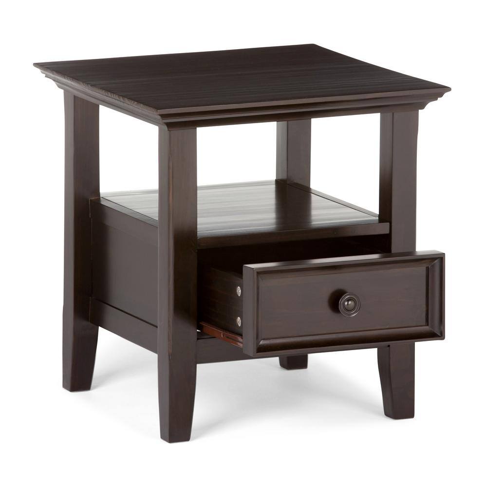 Amherst Hickory Brown Solid Wood 19" Square Transitional End Table with Storage