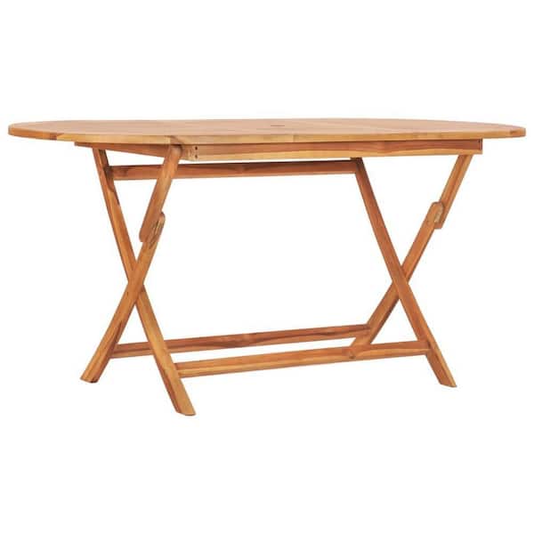 Folding Brown Oval Wood Outdoor Dining Table