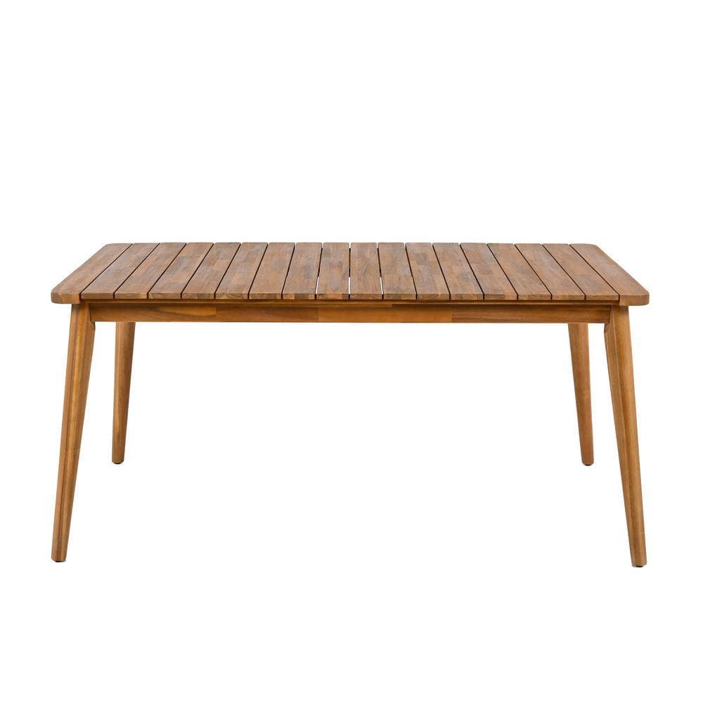 Front view of the rectangular acacia wood outdoor dining table.