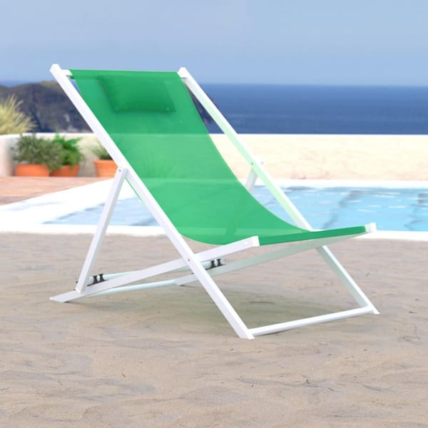 Leisuremod Sunset White Aluminum Outdoor Lounge Chair in Green