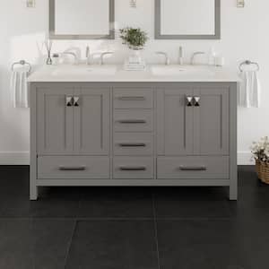 Aberdeen 60 in. W x 22 in. D x 35 in. H Double Bath Vanity in Gray with White Carrara Marble Top with White Sinks