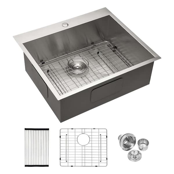 25 in. Drop-In Single Bowl 18-Gauge Silver Stainless Steel Kitchen Sink Basin