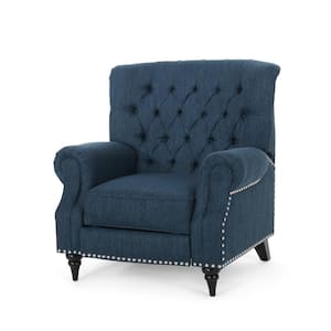 Waldron Navy Blue and Espresso Tufted Recliner