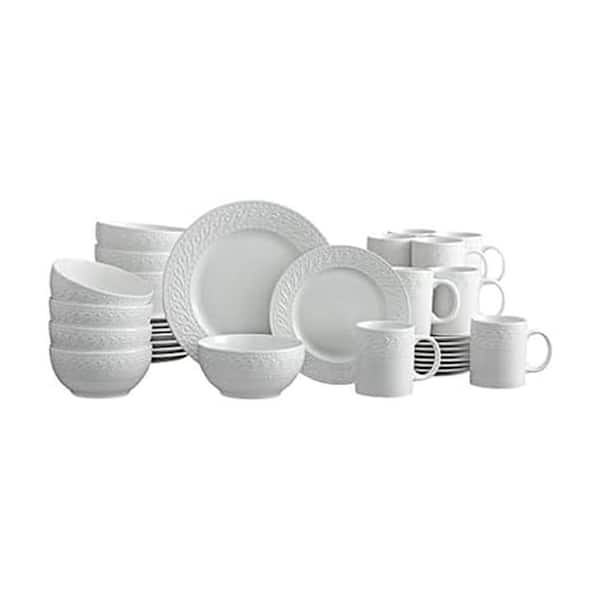 Sylvia 32-Piece Traditional White Porcelain Dinnerware Set, Service for 8, Plates, Bowls and Mugs