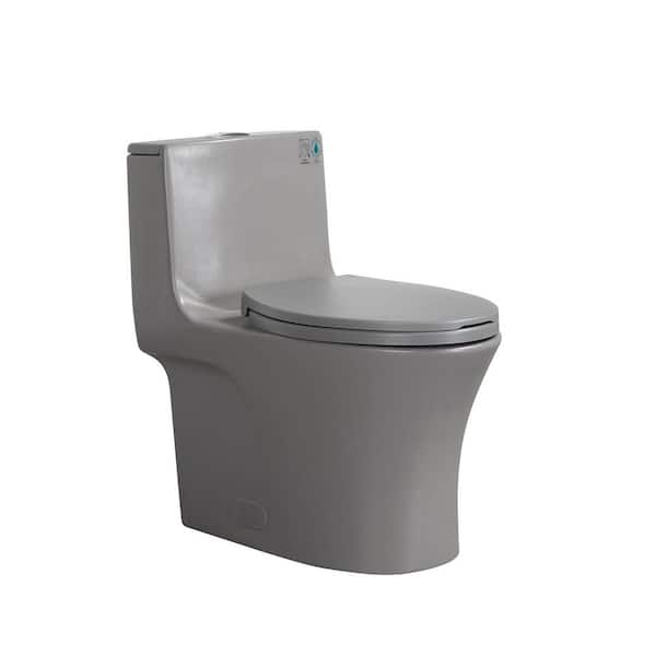 1-Piece Elongated Dual-Flush Toilet, 1.1/1.6 GPF, Light Gray, Soft-Close Seat