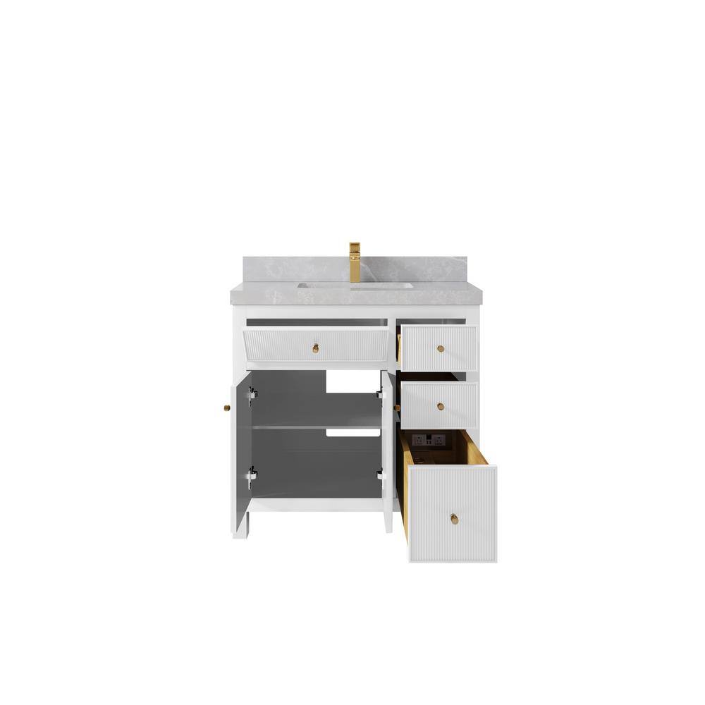 Sonoma 36" White Single Bathroom Vanity with Pearl Gray Quartz Top