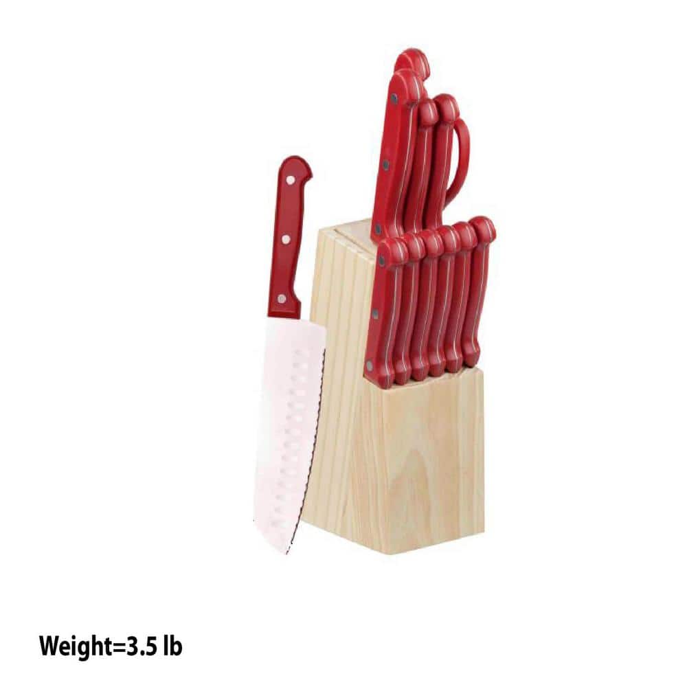 GreenLife Stainless Steel 13-Piece Knife Block Cutlery Set, Pink