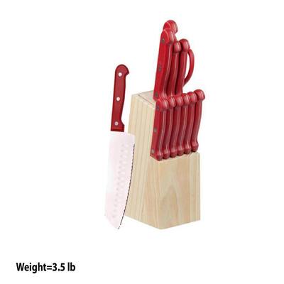13-Piece Stainless Steel Knife Set with Block in Red