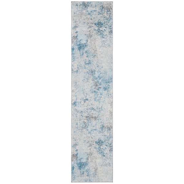Tulum Ivory/Blue 2 ft. x 13 ft. Rustic Distressed Runner Rug