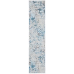 Tulum Ivory/Blue 2 ft. x 7 ft. Rustic Distressed Runner Rug