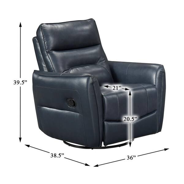 Lazzara Bradford Dark Blue Leather Manual Swivel Glider Recliner