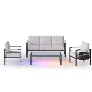 4-Piece Aluminum Patio Conversation Set with Gray Cushions