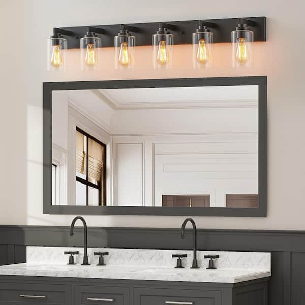 44 in. 6-Light Black Vanity Light with Clear Glass Shades