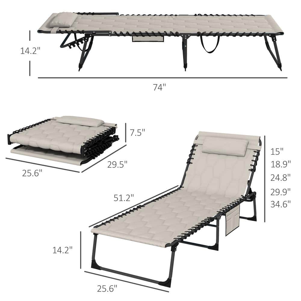 Khaki Padded Folding Armless Chaise Lounge Set