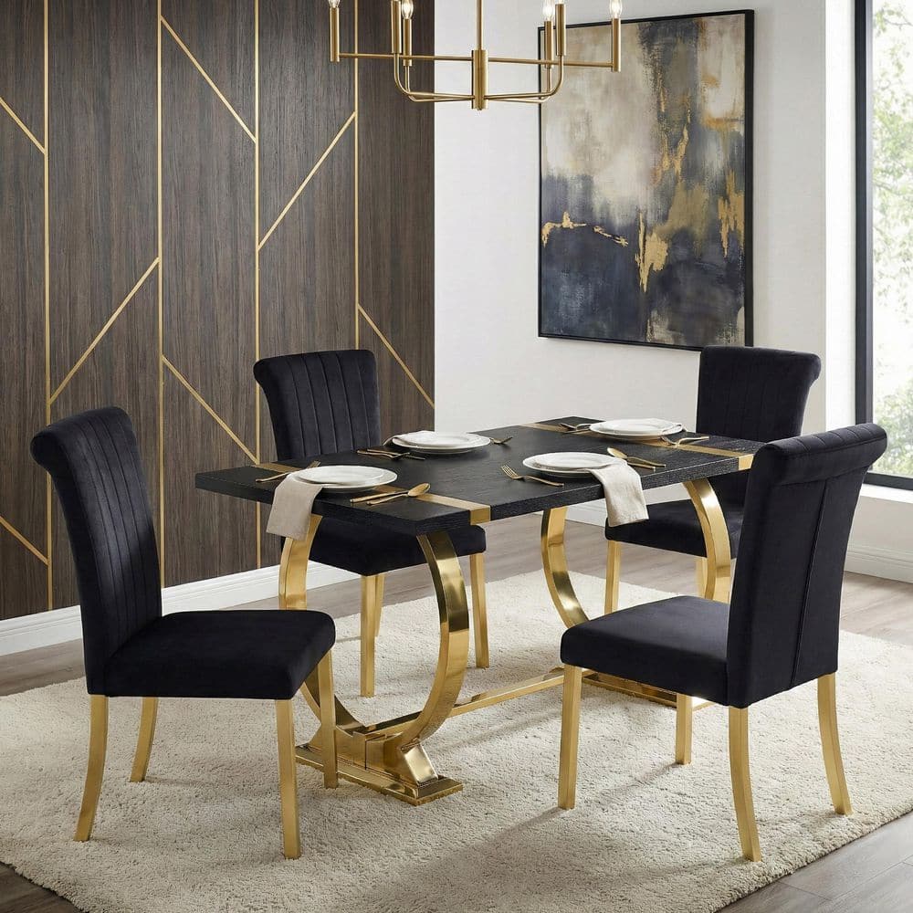 Kihla 5-Piece Gold/Black 60 in. Wood Top Dining Room Set with Stainless Steel Trestle Base (Seats 4) price history on PriceWatchPro