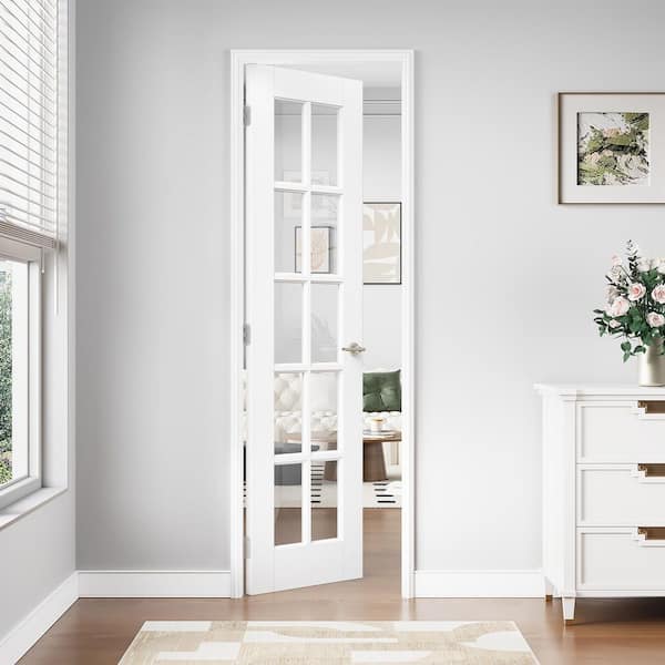 24 in. x 96 in. 10-Lite Tempered Clear Glass Solid Core White Primed MDF Multi-Usage Interior Door Slab without Hardware
