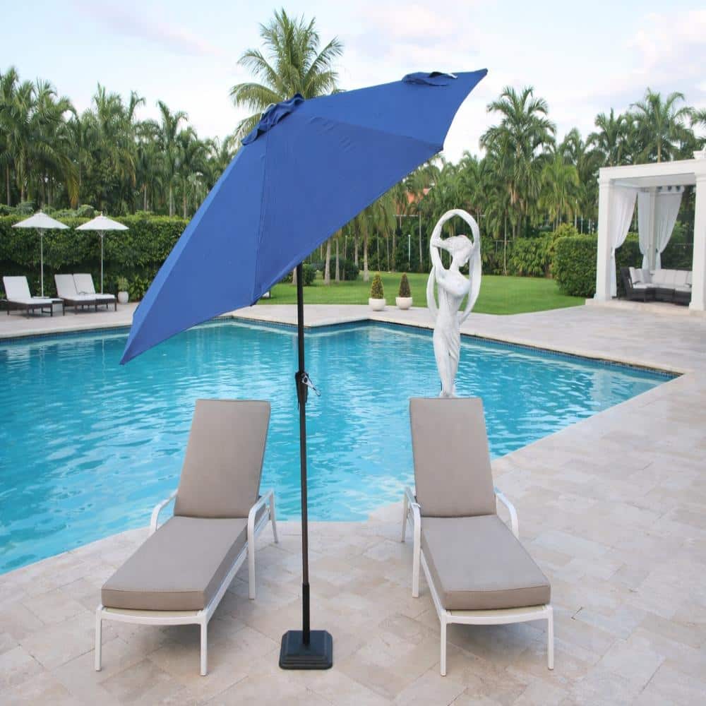 bellini patio umbrella Bellini Home and Gardens Blu11909-1 9 ft Round Aluminum Outdoor Market Umbrella, Crank Lift, Auto-Tilt in Cobalt Navy Blue Olefin All-weather Fabric