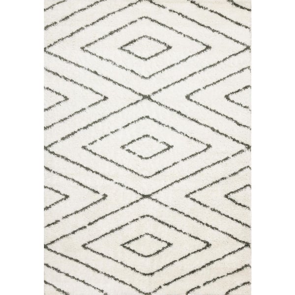 Cream 5 ft. x 8 ft. Woven Geometric Rectangle Indoor Area Rug