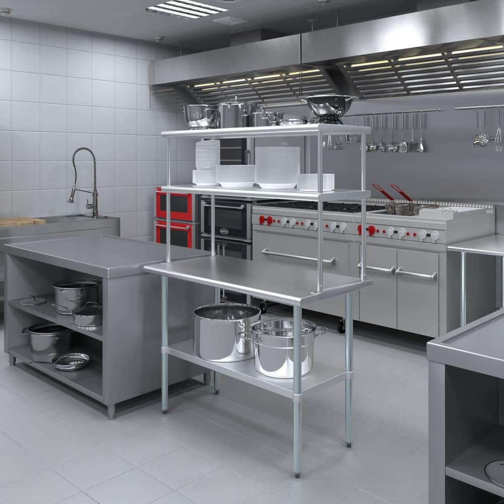 18" x 48" Stainless Steel Double Tier Kitchen Utility Overshelf
