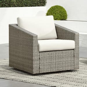 Cyril Grey Fabric 360° Swivel Wicker Accent Chair with Beige Cushions for Living Room or Backyard for Outdoor & Indoor