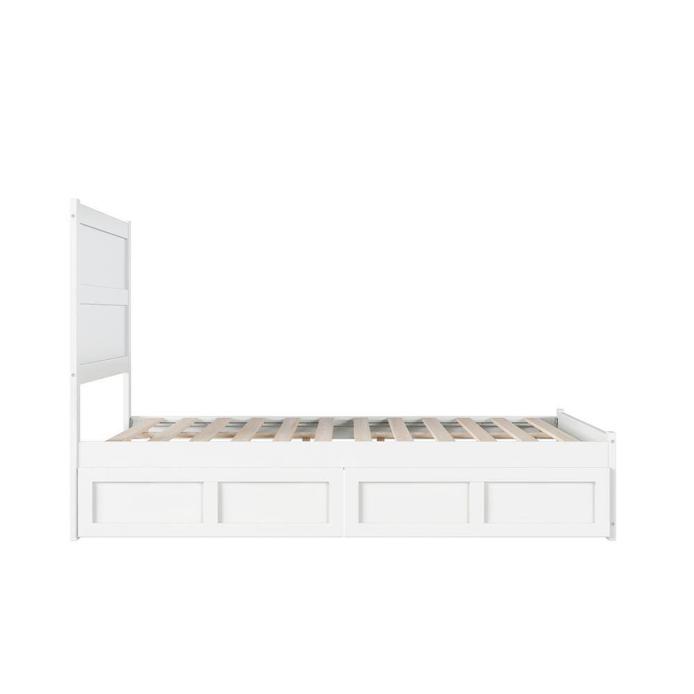 White Twin Platform Bed with Storage Drawers and Headboard