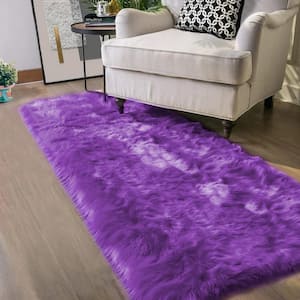 Purple 2 ft. x 5 ft. Cozy Fluffy Rugs Runner Sheepskin Faux Fur Area Rug