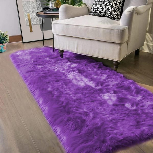 Purple 2 ft. x 5 ft. Cozy Fluffy Rugs Runner Sheepskin Faux Fur Area Rug