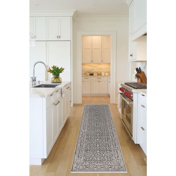 Outlines Charcoal Ivory 2 ft. x 12 ft. All-over design Traditional Runner Area Rug