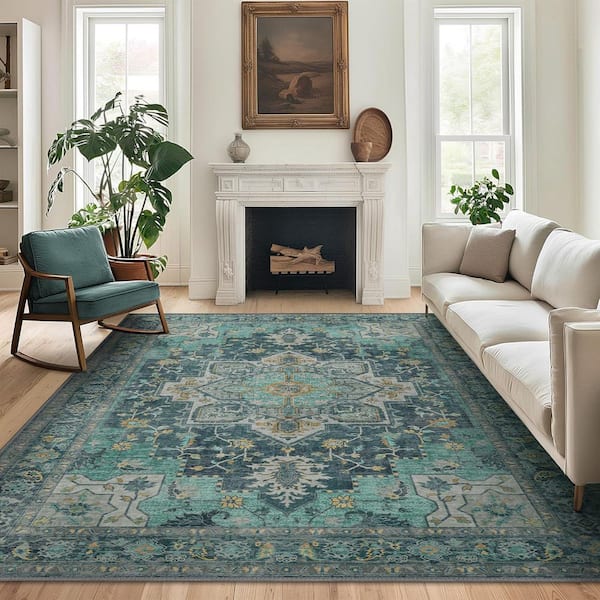 Medallion Dark Green 6 ft. x 9 ft. Persian Area Rug