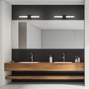 24 in. 2-Light Matte Black Integrated LED Vanity Light with Frosted Acrylic Shades, Dimmable