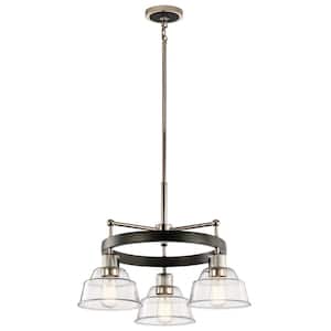 Eastmont 23 in. 3-Light Polished Nickel Vintage Industrial Shaded Circle Chandelier for Dining Room