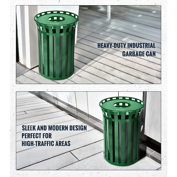 Alpine Industries 38 Gal. Green Outdoor Metal Slatted Commercial
