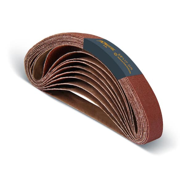 ‎POWERTEC 3/8 in. x 13 in. 100-Grit Aluminum Oxide Sanding Belt, Abrasive File Belts for Air Belt Sander (10-Pack)